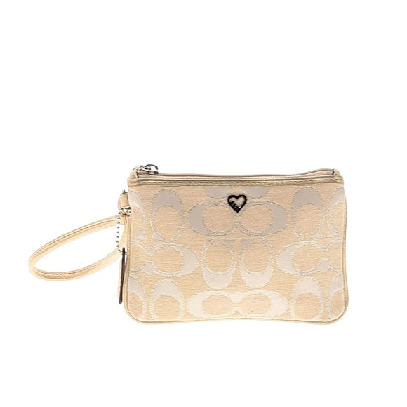 🍍Coach Poppy Heart Khaki Shimmering Gold Signature Wristlet Purse Coach Poppy - Picture 2 of 10